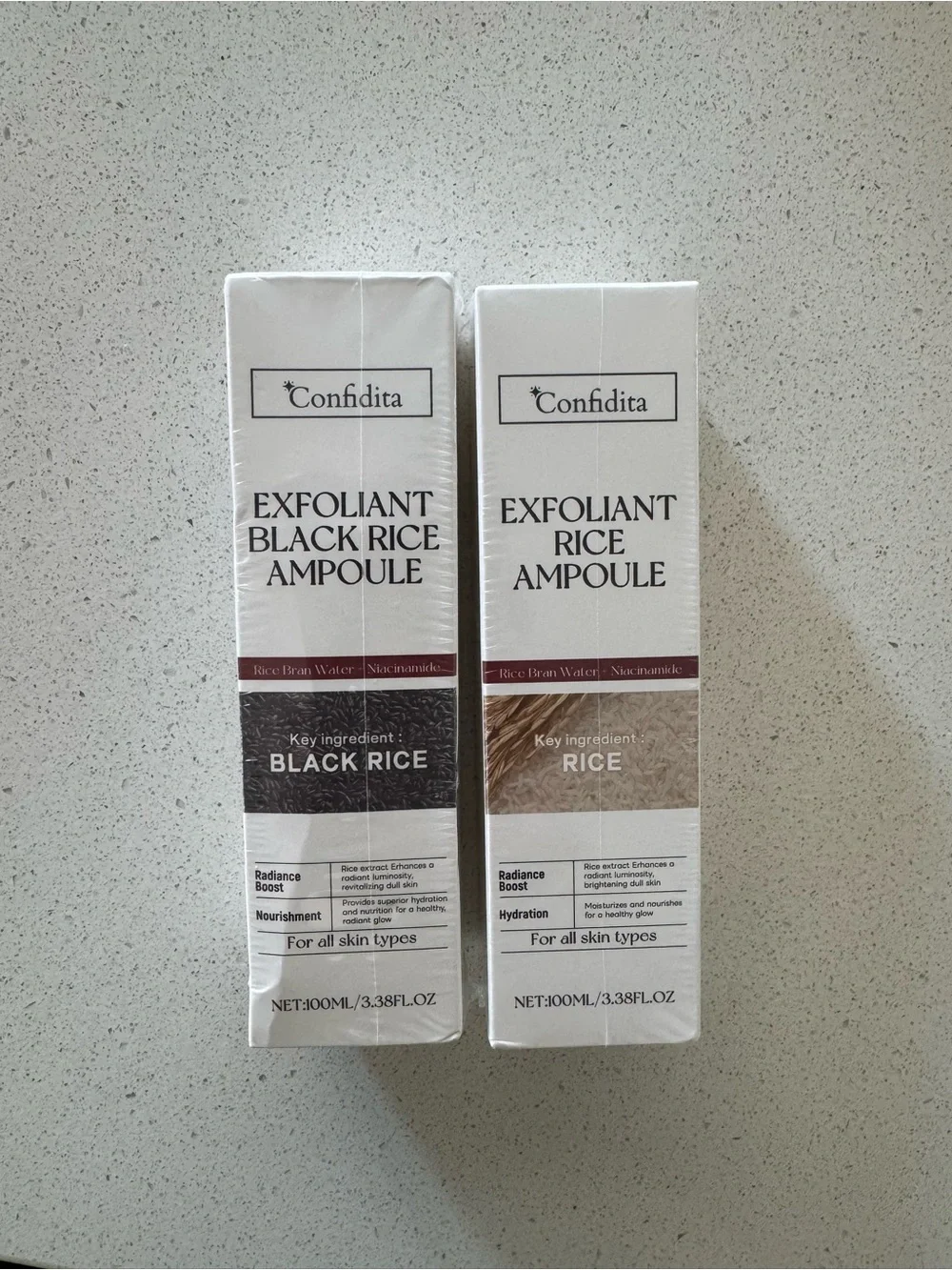 Confidita Exfoliant Rice Ampoule & Exfoliant Black Rice Ampoule Duo